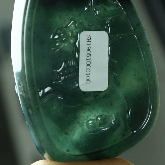 Cert'd Dark Green Natural A JADE jadeite Carved 2-sided Pendant Old pine - Picture 7 of 11